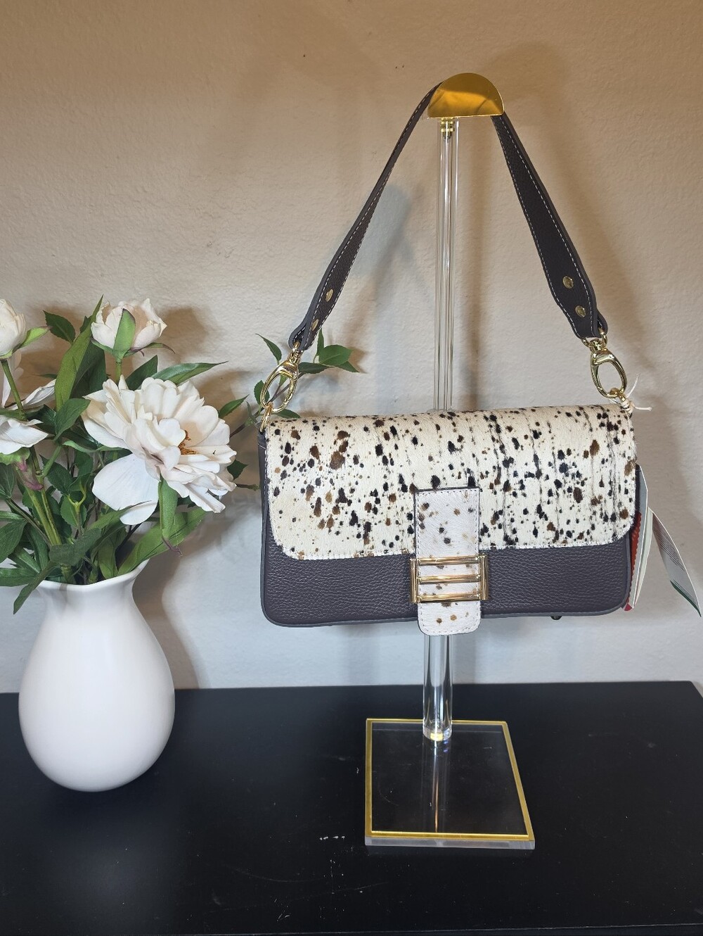 NWT Divina Firenze Italian Made Genuine Leather & Calf Hair Handbag Purse